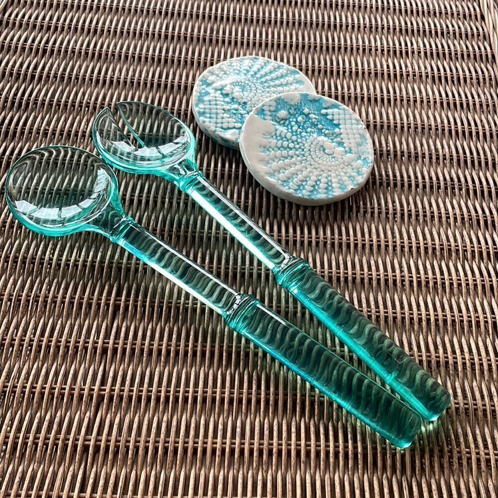 MCM Teal Lucite Salad Serving Set